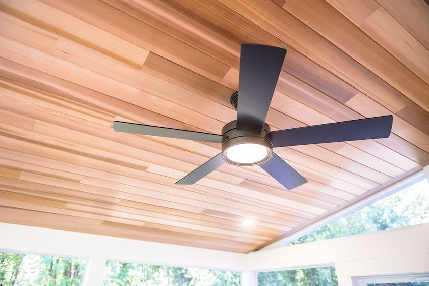 Clear cedar ceiling detail on custom screened porch in Perry Hall MD