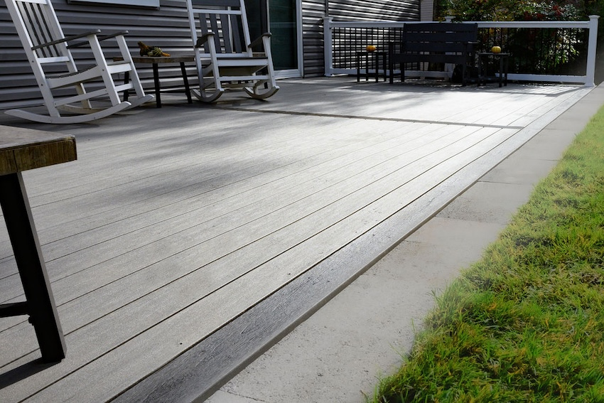  Custom Columbia deck overlooking a landscaped backyard with TimberTech composite decking.