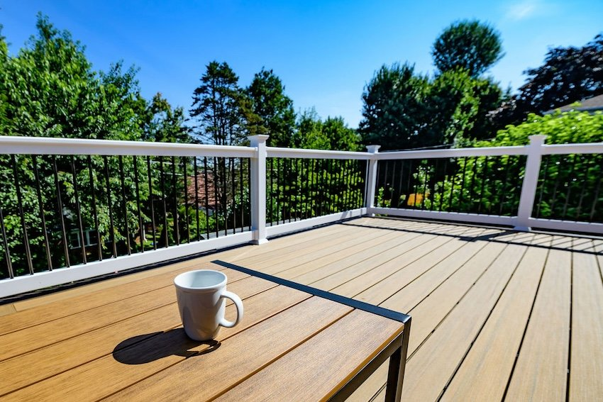 TimberTech Coconut Husk composite deck installed in Catonsville Maryland with custom picture-frame border detail