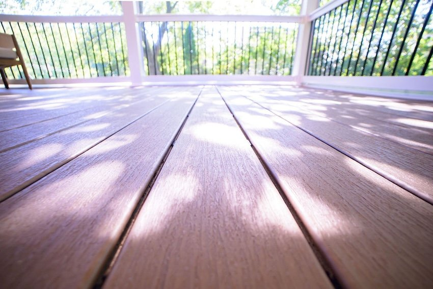 Trex Saddle composite decking installed inside custom screened porch in Perry Hall Maryland